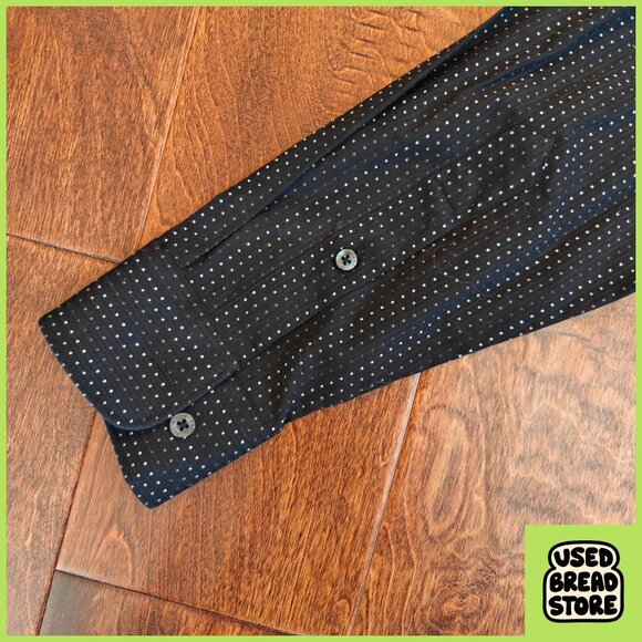 NWT Perry Ellis Medium Black Button Up Mens Shirt White Dotted Stripes - Picture 3 of 6